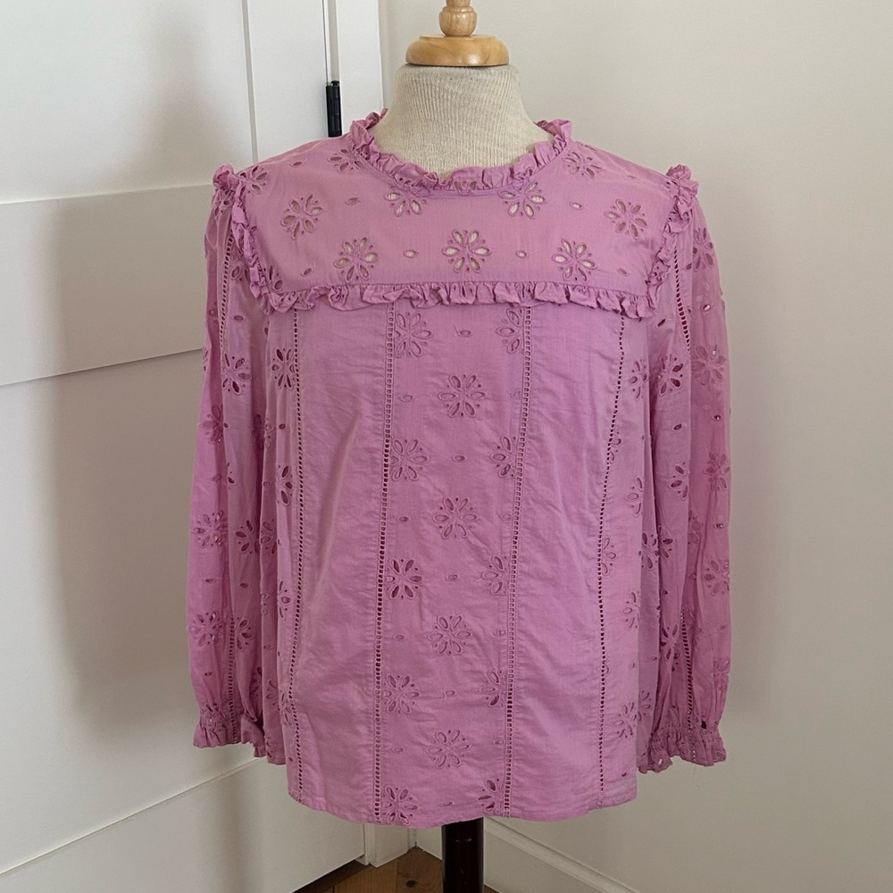 J. Crew ruffle neck eyelet blouse